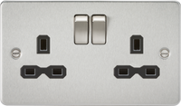 Knightsbridge FPR9000BCx5 Flat Plate 13A 2G DP Switch Socket - Brushed Chrome + Black Insert (5 Pack)