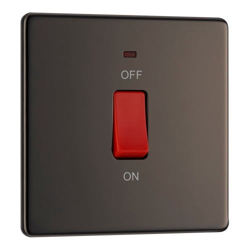BG FBN74 Flatplate Screwless 45A DP Single Plate + Neon - Black Nickel - westbasedirect.com