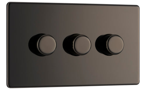 BG FBN83P Flatplate Screwless 2-Way Triple Leading Edge Dimmer Push On/Off - Black Nickel - westbasedirect.com