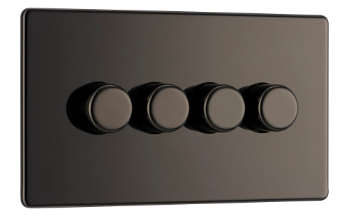 BG FBN84P Flatplate Screwless 2-Way Quad Leading Edge Dimmer Push On/Off - Black Nickel - westbasedirect.com