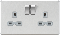 Knightsbridge SFR9000BCGx5 Screwless 13A 2G DP Switched Socket - Brushed Chrome + Grey Insert (5 Pack)