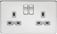 Knightsbridge SFR9000PCGx5 Screwless 13A 2G DP Switched Socket - Polished Chrome + Grey Insert (5 Pack)