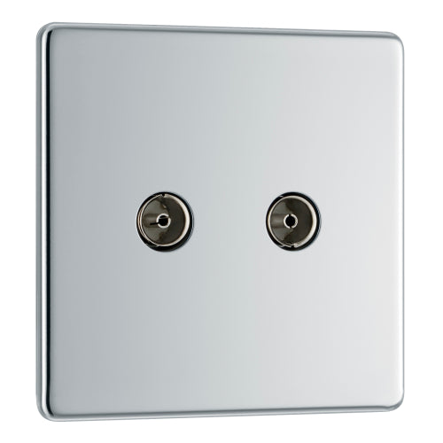 BG FPC61 Flatplate Screwless Double TV Aerial Socket - White Insert - Polished Chrome - westbasedirect.com