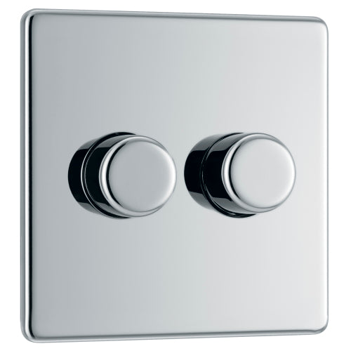 BG FPC82P Flatplate Screwless 2-Way Double Leading Edge Dimmer Push On/Off - Polished Chrome - westbasedirect.com