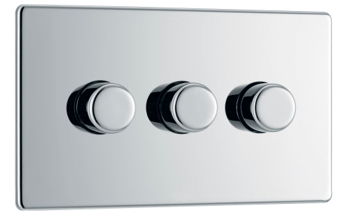 BG FPC83P Flatplate Screwless 2-Way Triple Leading Edge Dimmer Push On/Off - Polished Chrome - westbasedirect.com