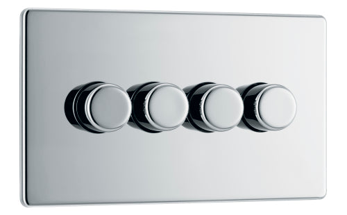 BG FPC84P Flatplate Screwless 2-Way Quad Leading Edge Dimmer Push On/Off - Polished Chrome - westbasedirect.com