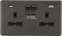Knightsbridge SFR9940SB Screwless 13A 2G SP Switched Socket + 2xUSB A+C (5V DC 4.0A Shared) - Smoked Bronze + Black Insert