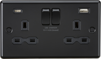 Knightsbridge CL9940MBB Rounded Edge 13A 2G SP Switched Socket + 2xUSB A+C (5V DC 4.0A Shared) - Matt Black