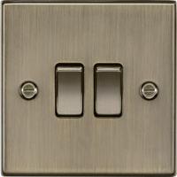 Knightsbridge CS3AB Square Edge 10AX 2G 2-Way Plate Switch - Antique Brass