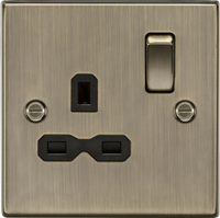Knightsbridge CS7AB Square Edge 13A 1G DP Switched Socket - Antique Brass + Black Insert