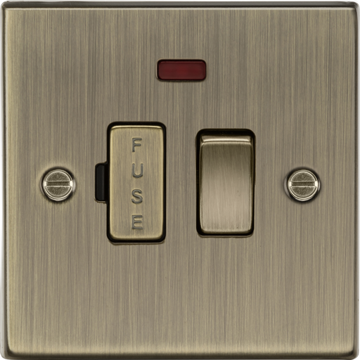 Knightsbridge CS63NAB Square Edge 13A Switched Fused Spur Unit + Neon - Antique Brass - westbasedirect.com