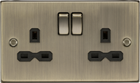 Knightsbridge CS9AB Square Edge 13A 2G DP Switched Socket - Antique Brass + Black Insert