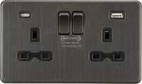 Knightsbridge SFR9945SB Screwless 13A 2G SP Switched Socket + 2xUSB A+C 20V DC 2.25A (Max. 45W) - Smoked Bronze + Black Insert