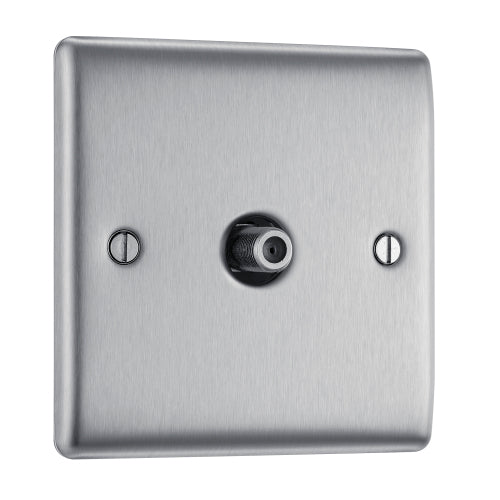 BG NBS64 Nexus Metal 1 Gang Satellite Socket - Brushed Steel - westbasedirect.com