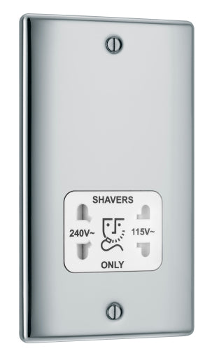 BG NPC20W Nexus Metal Dual Voltage Shaver Socket - White Insert - Polished Chrome - westbasedirect.com