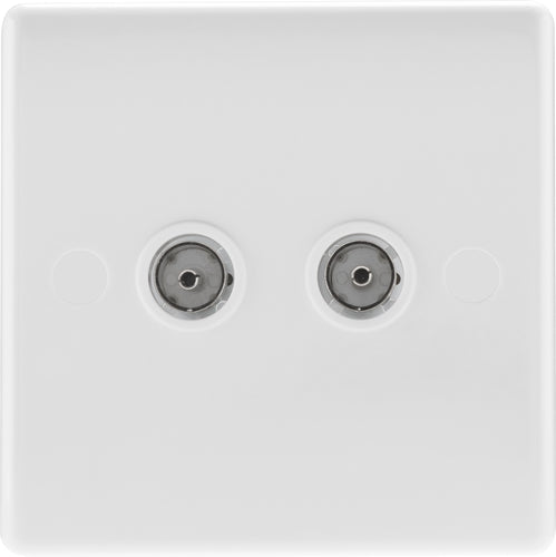 BG 861 White Round Edge Double TV Aerial Socket - Grey Insert - westbasedirect.com
