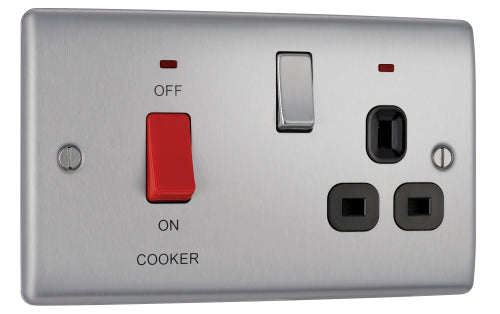 BG NBS70B Nexus Metal DP Cooker +Socket+Neon /Black - Brushed Steel - westbasedirect.com