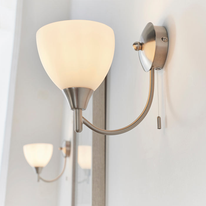 Endon 1805-1SC Alton 1lt Wall Satin chrome plate & opal glass 60W E14 golf (Required) - westbasedirect.com