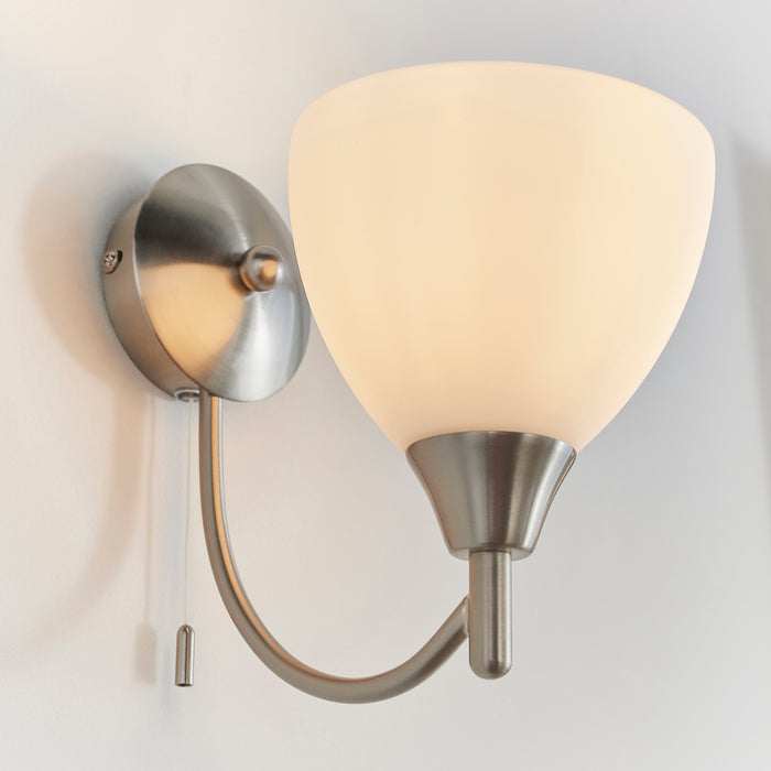 Endon 1805-1SC Alton 1lt Wall Satin chrome plate & opal glass 60W E14 golf (Required) - westbasedirect.com
