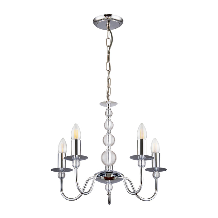 Endon 2013-5CH Parkstone 5lt Pendant Chrome plate & clear glass 5 x 60W E14 candle (Required) - westbasedirect.com