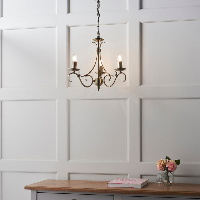 Endon 2030-3AN Bernice 3lt Pendant Antique brass plate 3 x 60W E14 candle (Required) - westbasedirect.com