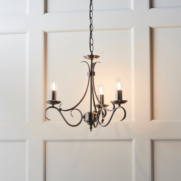 Endon 2030-3AS Bernice 3lt Pendant Antique silver effect plate 3 x 60W E14 candle (Required) - westbasedirect.com