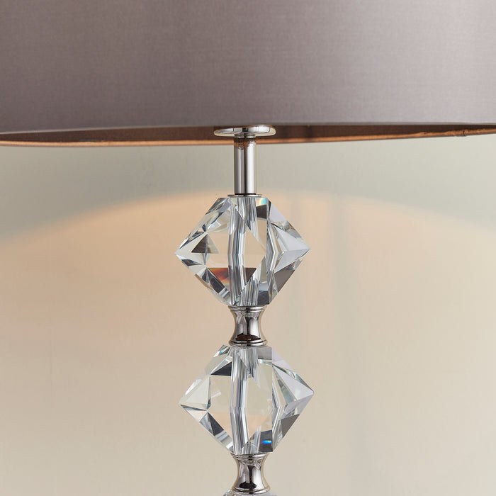 Endon VERDONE Verdone 1lt Table Clear crystal & taupe silk 60W E27 GLS (Required) - westbasedirect.com