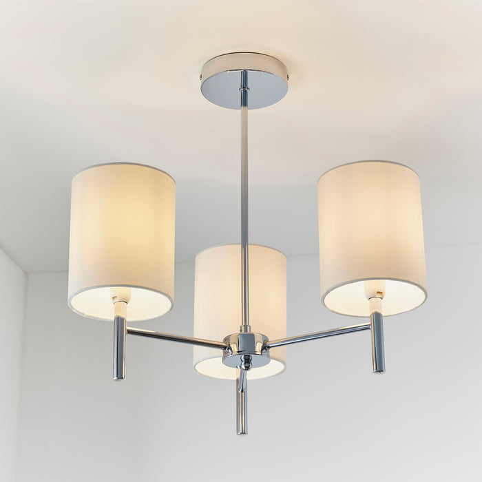 Endon BRIO-3CH Brio 3lt Semi flush Chrome plate & vintage white fabric 3 x 40W E14 golf (Required) - westbasedirect.com