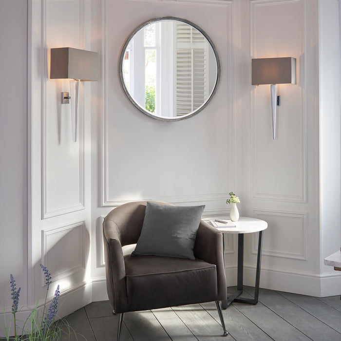 Endon MORETO-1WBCH Moreto 1lt Wall Chrome plate & grey fabric 7W LED E14 (Required) - westbasedirect.com