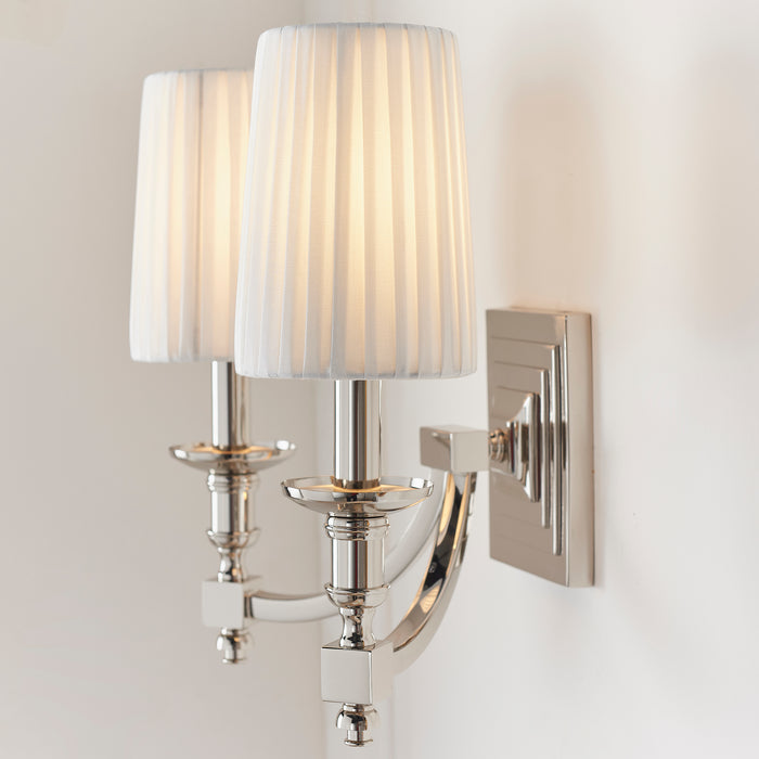 Endon DOMINA-2WBNI Domina 2lt Wall Nickel plate & white fabric 2 x 6W LED E14 (Required) - westbasedirect.com