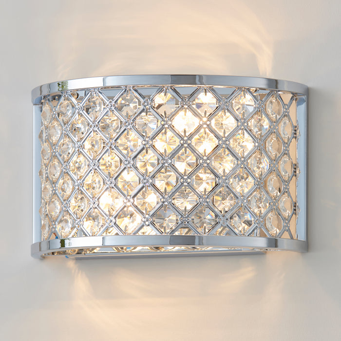 Endon HUDSON-2WBCH Hudson 2lt Wall Chrome plate & clear crystal 2 x 60W E14 golf (Required) - westbasedirect.com