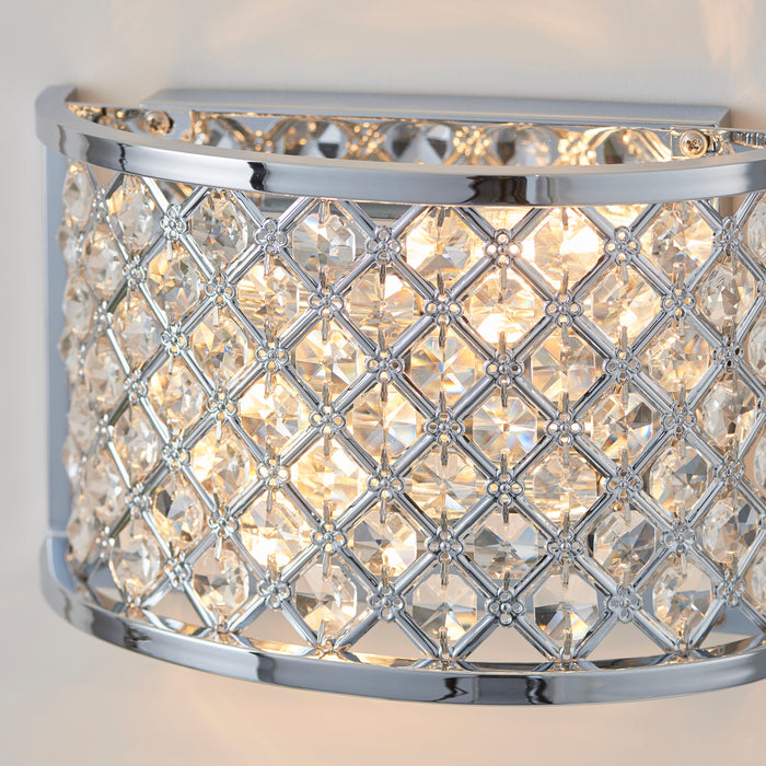 Endon HUDSON-2WBCH Hudson 2lt Wall Chrome plate & clear crystal 2 x 60W E14 golf (Required) - westbasedirect.com