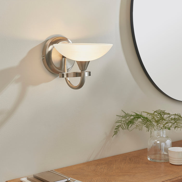 Endon CAGNEY-1WBSC Cagney 1lt Wall Satin chrome plate & white glass 33W G9 clear capsule (Required) - westbasedirect.com