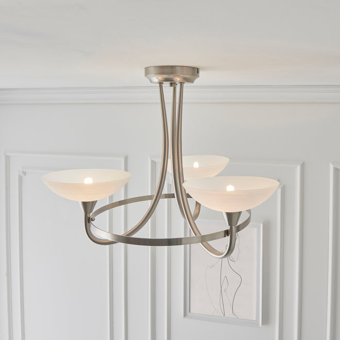 Endon CAGNEY-3SC Cagney 3lt Semi flush Satin chrome plate & white glass 3 x 33W G9 clear capsule (Required) - westbasedirect.com