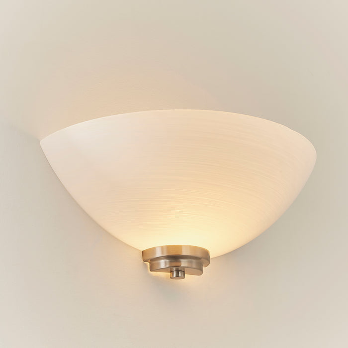 Endon WELLES-1WBSC Welles 1lt Wall Satin chrome plate & white glass 60W E27 GLS (Required) - westbasedirect.com