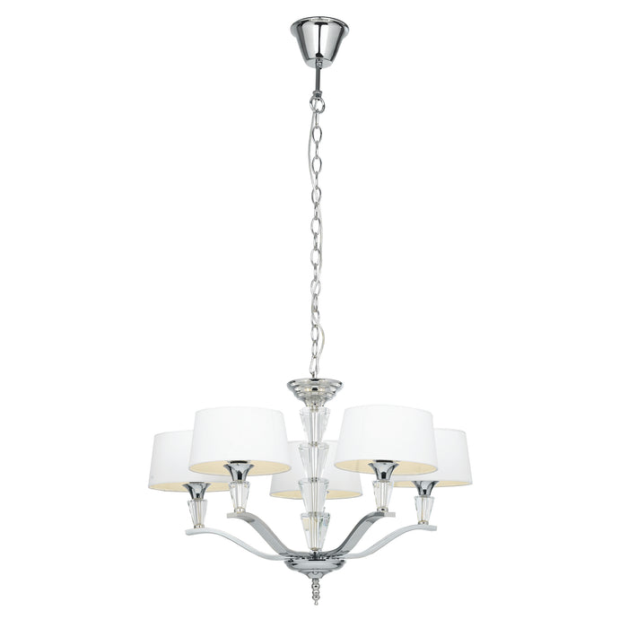 Endon FIENNES-5NI Fiennes 5lt Pendant Chrome plate & vintage white fabric 5 x 40W E14 golf (Required) - westbasedirect.com