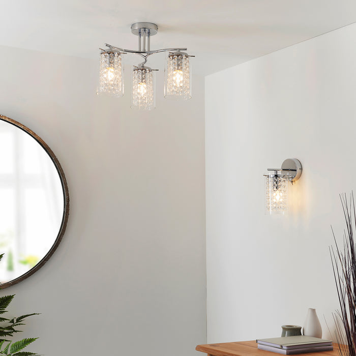 Endon ALDA-3CH Alda 3lt Semi flush Chrome plate & clear glass 3 x 6W LED E14 (Required) - westbasedirect.com