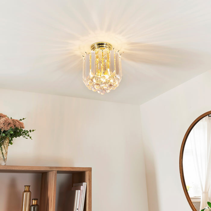 Endon FARGO-BP Fargo 2lt Flush Brass plate & clear acrylic 2 x 7W LED E14 (Required) - westbasedirect.com