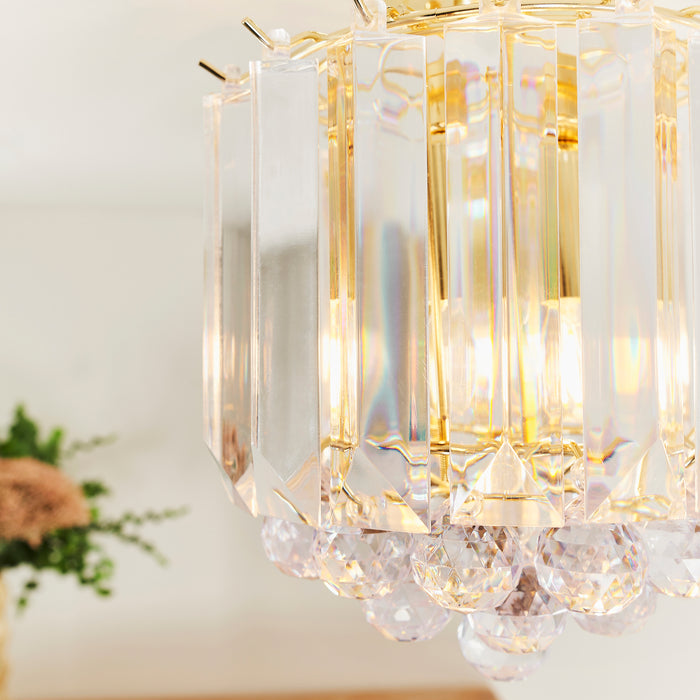 Endon FARGO-BP Fargo 2lt Flush Brass plate & clear acrylic 2 x 7W LED E14 (Required) - westbasedirect.com