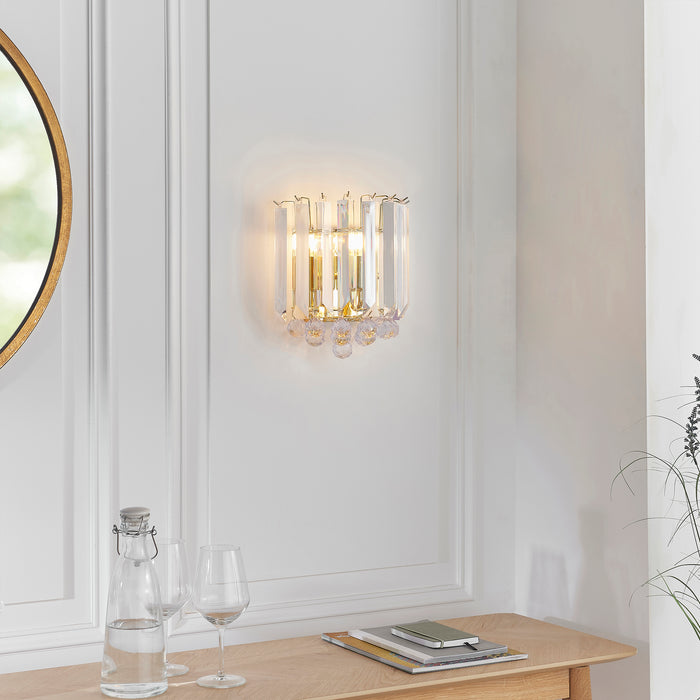 Endon FARGO-WBBP Fargo 2lt Wall Brass plate & clear acrylic 2 x 7W LED E14 (Required) - westbasedirect.com