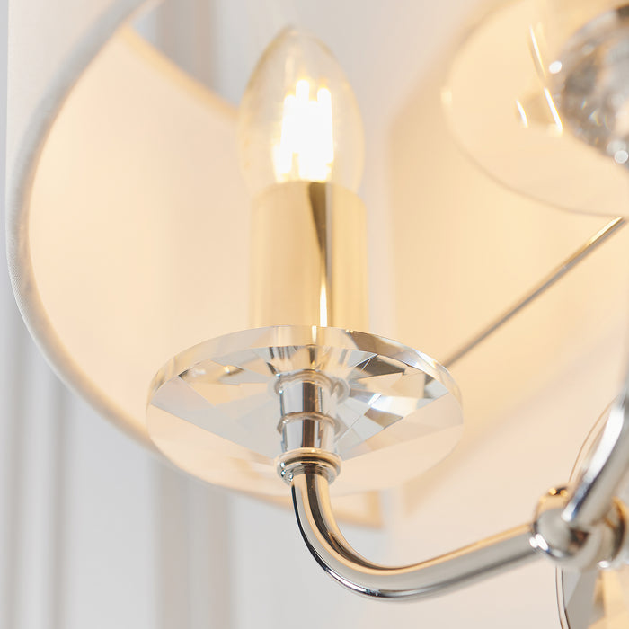 Endon 60180 Nixon 2lt Wall Bright nickel plate & vintage white fabric 2 x 40W E14 candle (Required) - westbasedirect.com