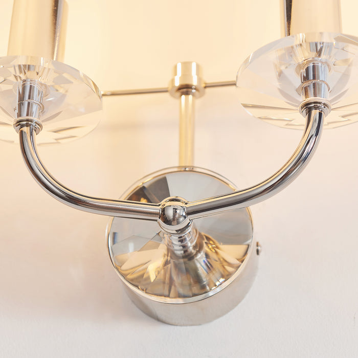 Endon 60180 Nixon 2lt Wall Bright nickel plate & vintage white fabric 2 x 40W E14 candle (Required) - westbasedirect.com