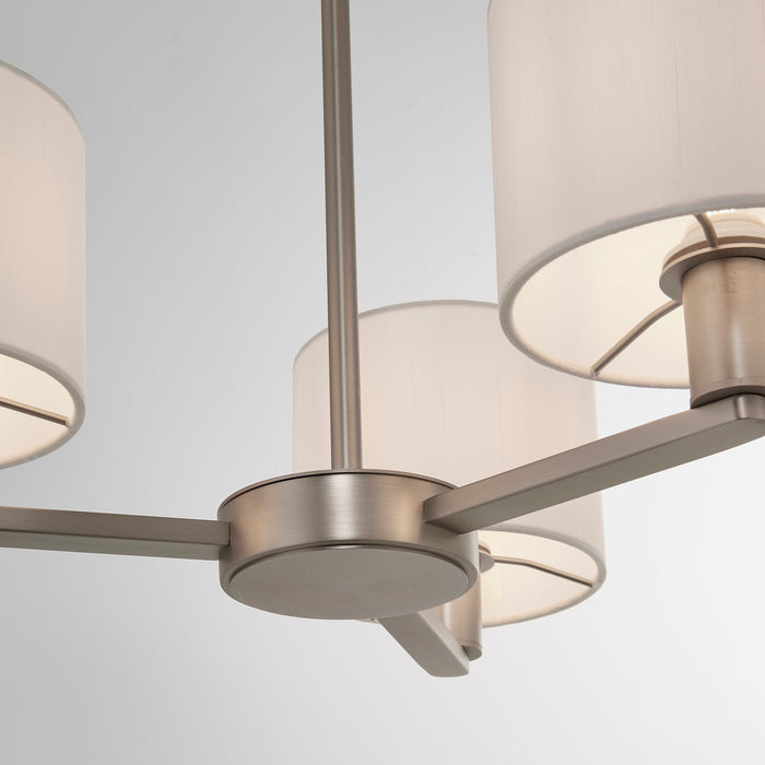 Endon 60256 Daley 3lt Pendant Matt nickel plate & vintage white fabric 3 x 40W E14 candle (Required) - westbasedirect.com