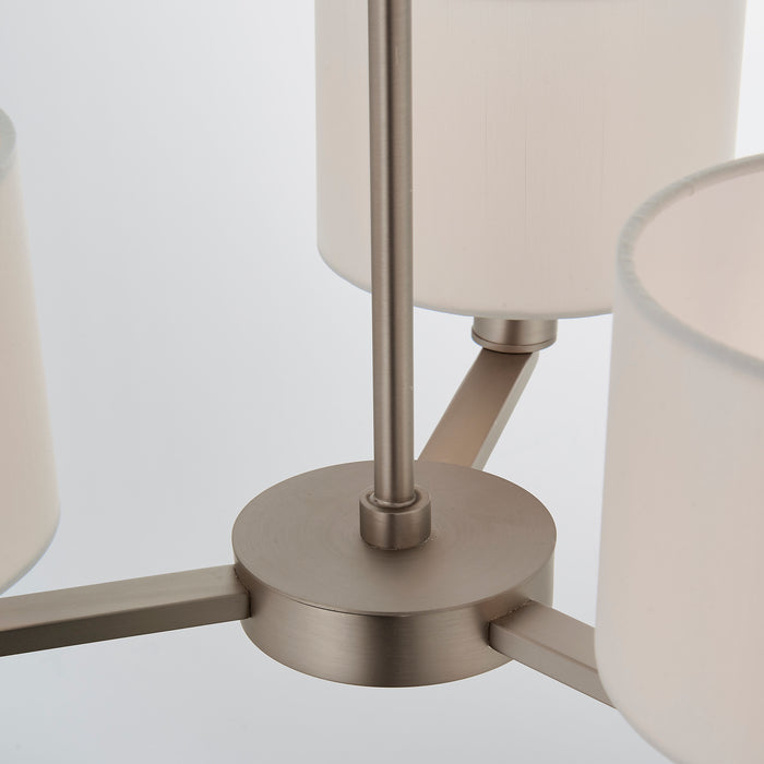 Endon 60256 Daley 3lt Pendant Matt nickel plate & vintage white fabric 3 x 40W E14 candle (Required) - westbasedirect.com