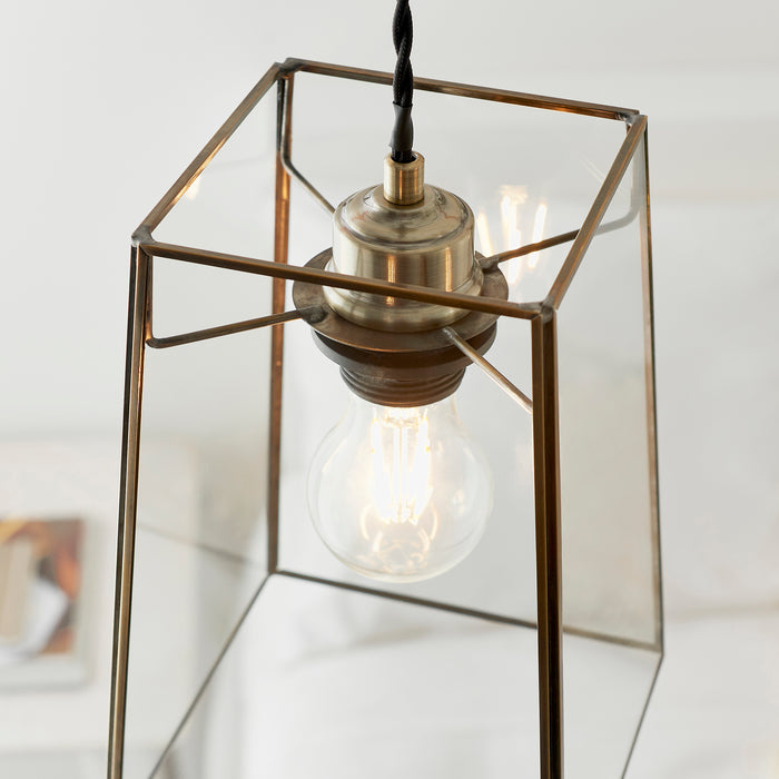 Endon 60892 Beaumont 1lt Pendant easyfit Clear glass & antique brass plate 60W E27 or B22 GLS (Required) - westbasedirect.com