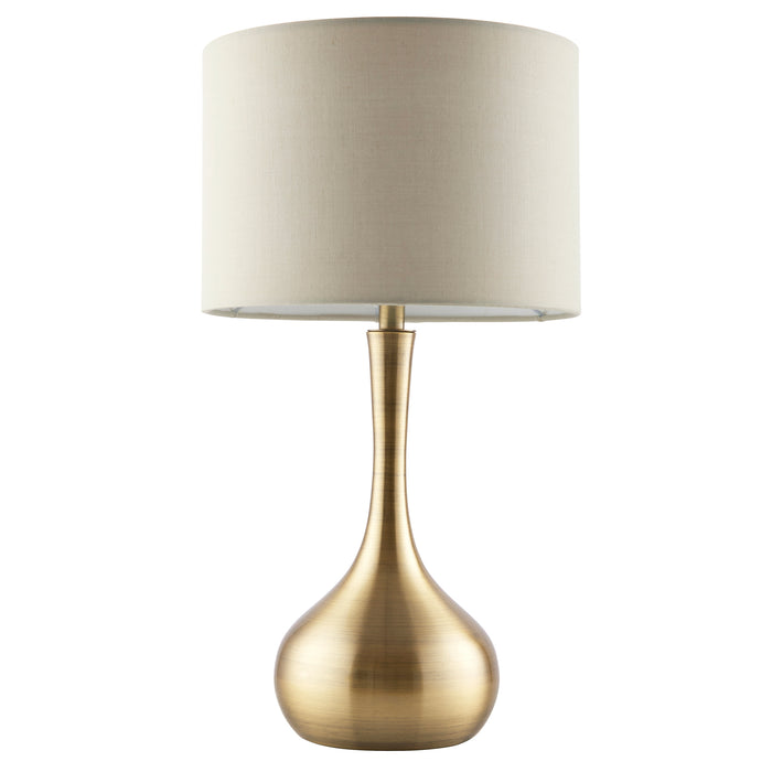 Endon 61191 Piccadilly 1lt Table Soft brass plate & taupe fabric 40W E14 candle (Required) - westbasedirect.com