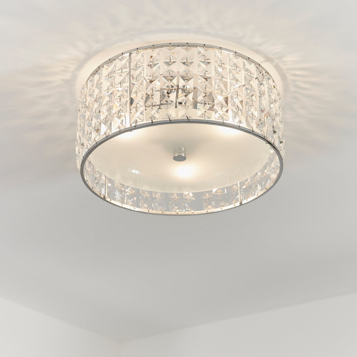 Endon 61252 Belfont 3lt Flush Clear crystal, frosted glass & chrome plate 3 x 18W G9 clear capsule (Required) - westbasedirect.com