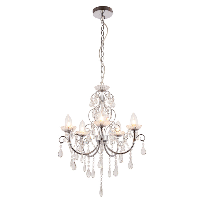 Endon 61384 Tabitha 5lt Pendant Chrome plate & clear crystal 5 x 18W G9 clear capsule (Required) - westbasedirect.com