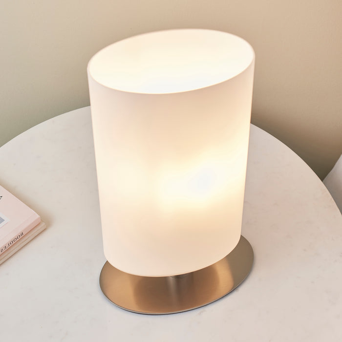 Endon 68492 Palmer 1lt Table Satin nickel plate & opal glass 40W E14 golf (Required) - westbasedirect.com