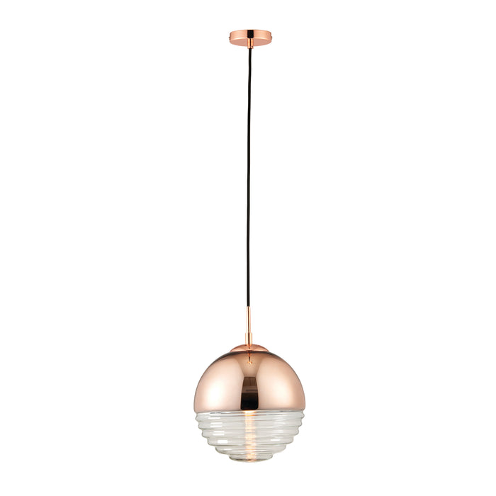 Endon 68956 Paloma 1lt Pendant Copper & clear ribbed glass 7W LED E14 (Required) - westbasedirect.com
